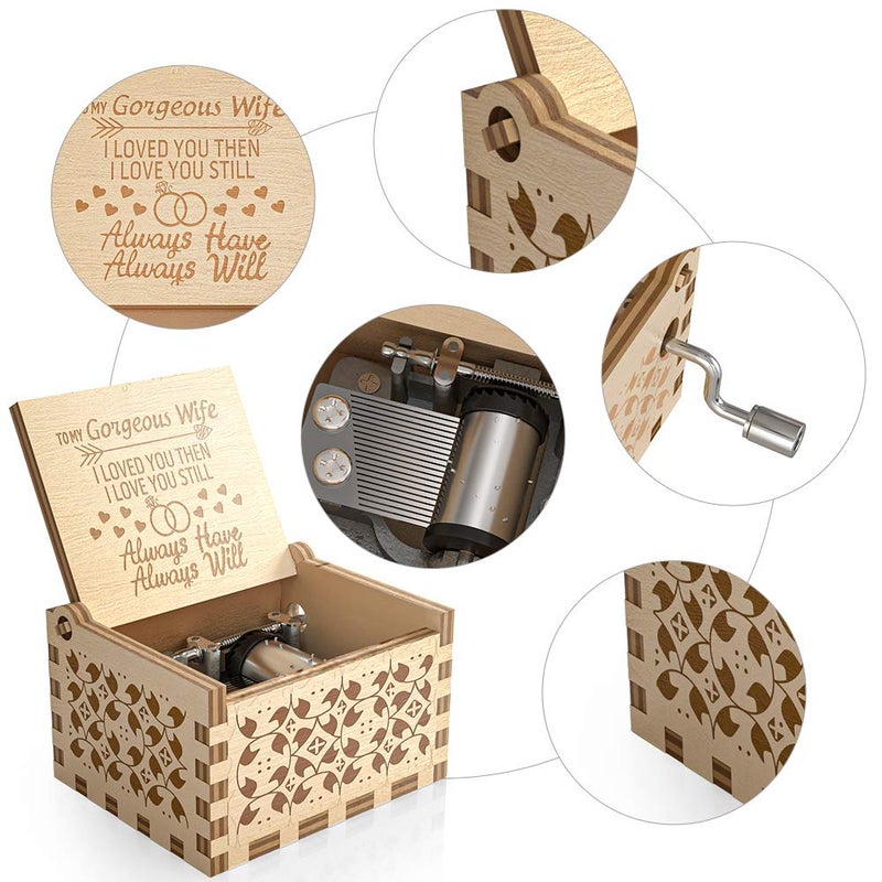 Ucuber You are My Sunshine Music Box, Gifts for Wife from Husband, Wood Laser Engraved Vintage Hand Cranked Cute Boxes, Best Gift for Birthday/Valentine's Day (Husband to Wife) - Image 2